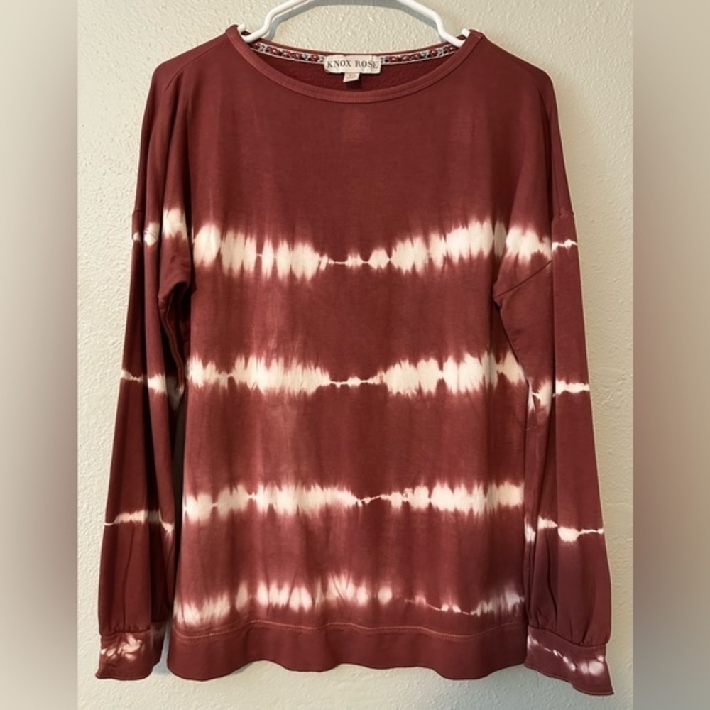 Knox Rose Womens Rust White Tie Dye Crewneck Pullover Long Sleeve Boho XS